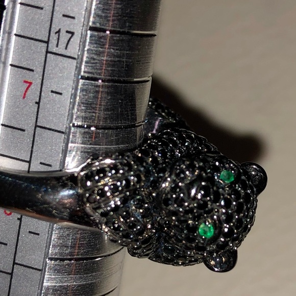 Park Avenue Collection Sterling Silver 5.06ctw Black Spinel Panther Ring Size 8 - Picture 10 of 14